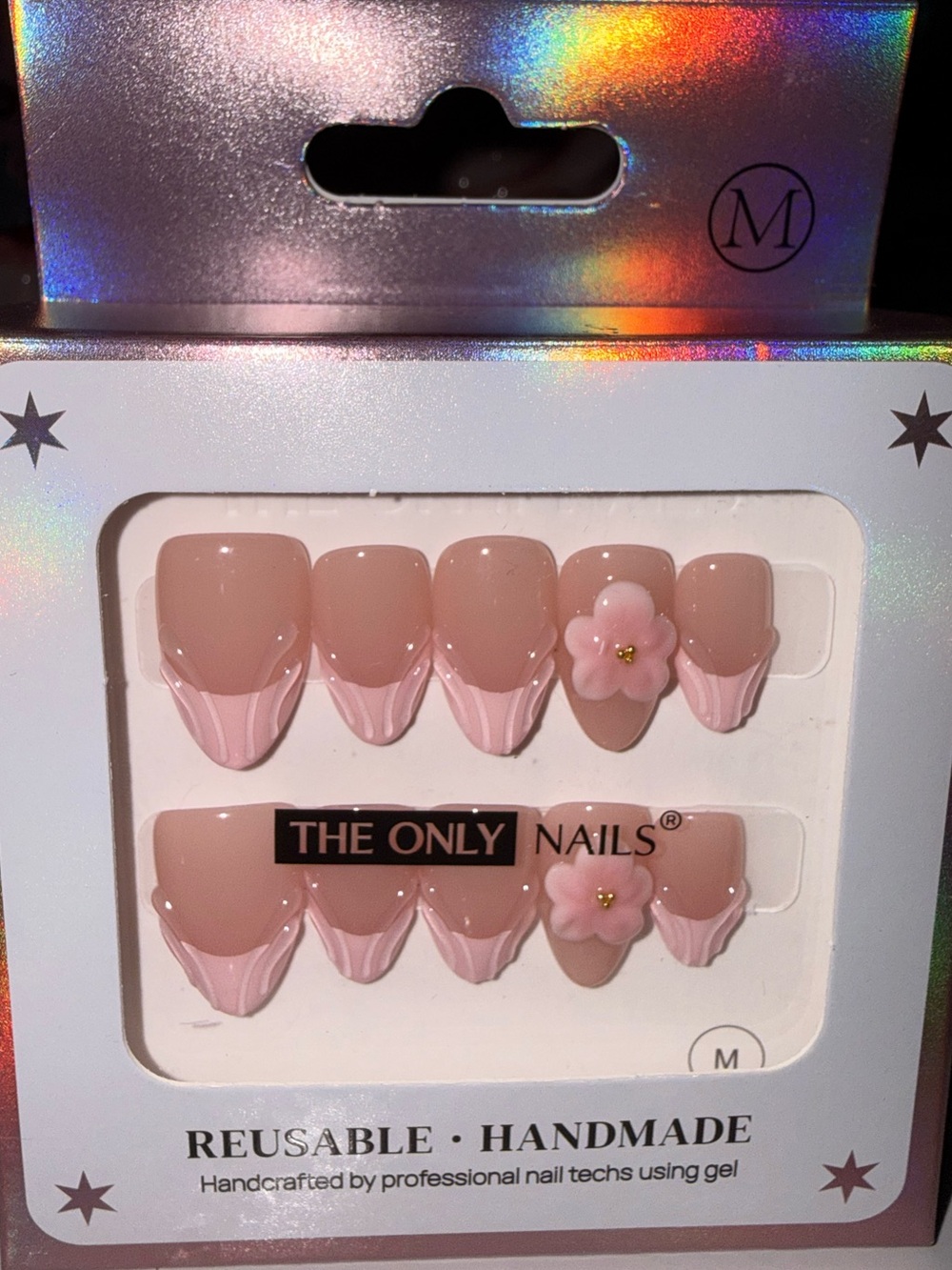 The Only Nails Pink Floral French Tip Reusable Press-On Nails